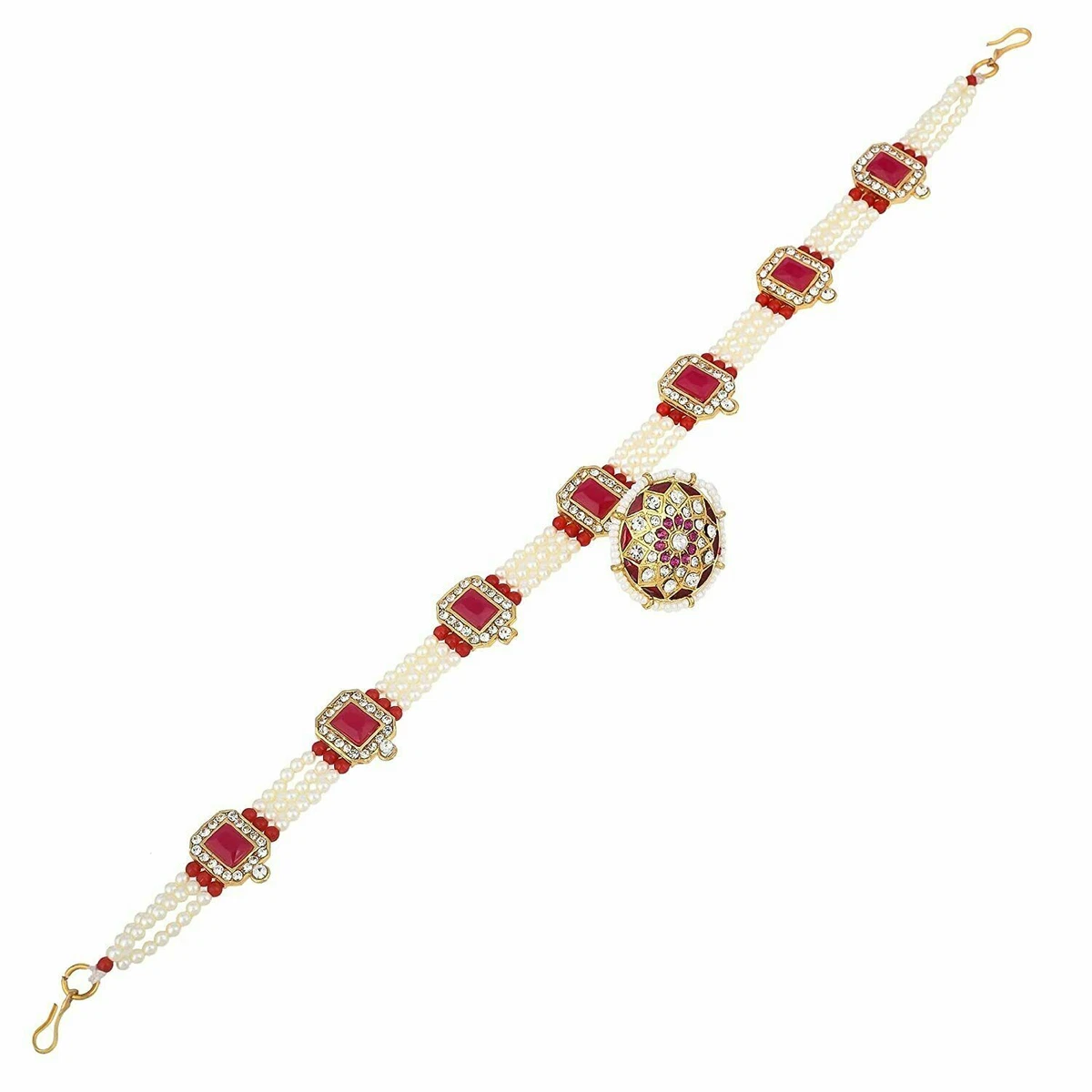 Traditional Rajasthani Borla Matha Patti Maang Tika Clr Red For