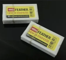 20 FEATHER Hi-Stainless Platinum Coated Double Edge Razor Blades Japan