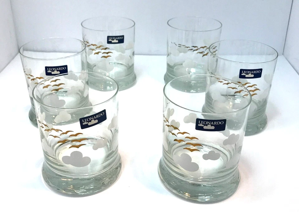 Vasos de whisky Leonardo Old Fashion nubes blancas y pájaros dorados vajilla Foto 3 de 4