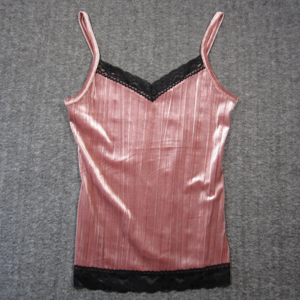 Camiseta sin mangas No Boundaries terciopelo encaje ribete mujer M rosa negro cami coqueta Y2k Foto 2 de 4