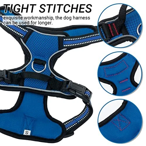 Dog Harness for Medium Large Dogs No Pull S (neck: 12"-19" chest: 14"-25") Blue