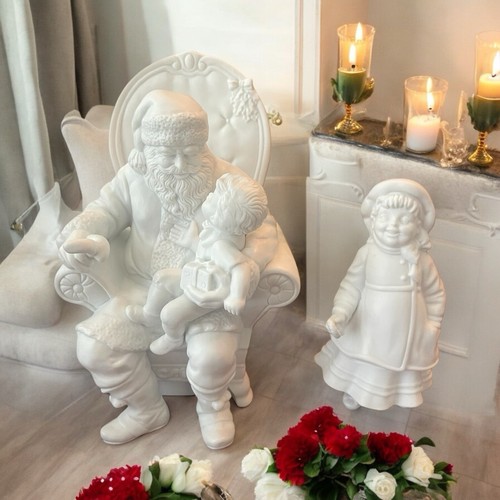 SANTA # 78417 WINTER SILHOUETTE DEPT 56 SANTA IN CHAIR AND A GIRL W/Box - Picture 2 of 11