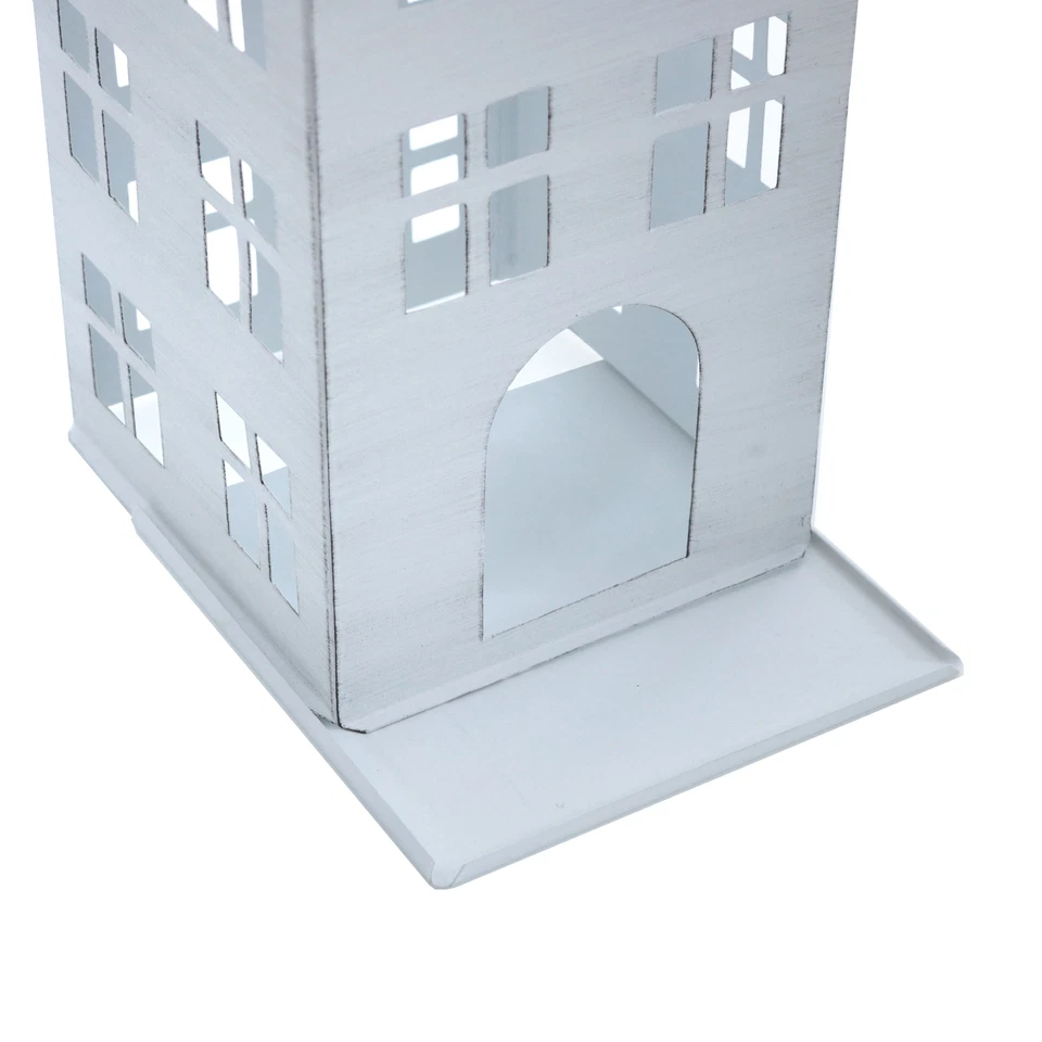 Metall Haus Laterne 3er Set zum Hängen - weiß - Deko Windlicht 43/31/20 cm Außen - Bild 2 von 4