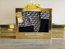 NWT MICHAEL KORS 3 PC. GIFT SET HAT, SCARF  GLOVES WHITE/BLACK MSRP 148