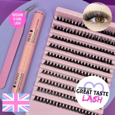 Cluster Lashes D Curl Russian Hybrid Individual 8-18mm Classic Glue PINZETTE 
