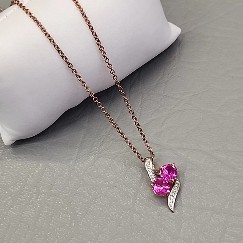 Pink Ruby Heart Necklace STS Sterling Silver 925 JTV 18" - Image 2 of 4