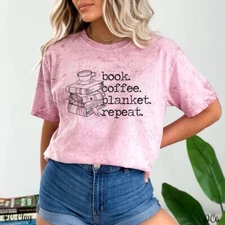 NEW BOOK COFFEE BLANKET REPEAT READING TSHIRT - MSG W/SIZE & COLOR CHOICE