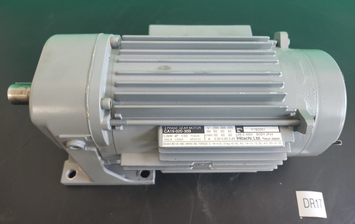 PREOWNED* Hitachi CA19-020-30B Gear Motor 60rpm 3ph 0.2kw