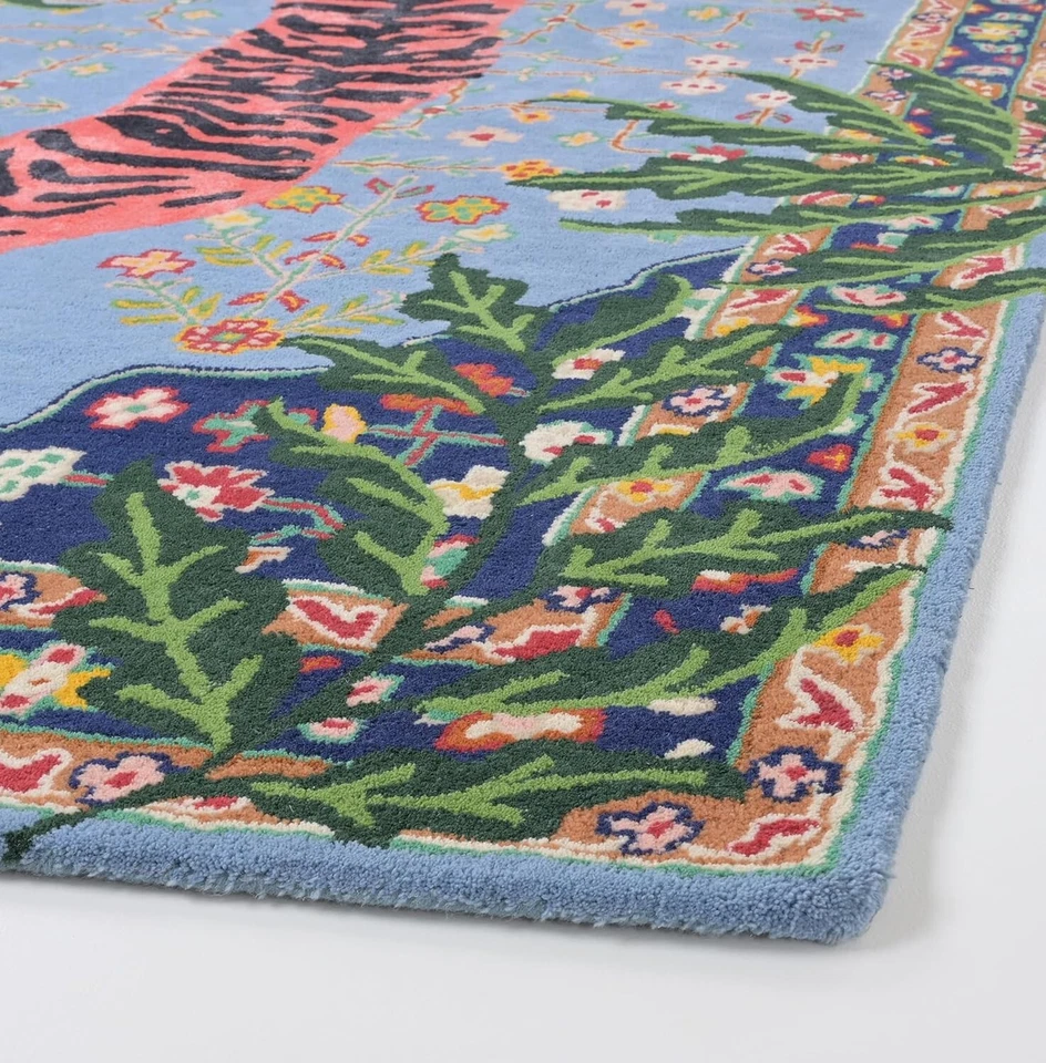 Alfombra de lana acolchada a mano con estampado de animales de tigre de Bengala - con alfombra simétrica Foto 2 de 4