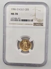 First Year 1986 1/10 Oz American Gold Eagle Coin NGC Ms70 Certified $5