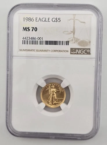 First Year 1986 1/10 Oz American Gold Eagle Coin NGC Ms70 Certified $5