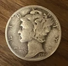 1944-S Mercury Dime VF San Francisco WWII Era 90% Silver Winged Liberty US Coin