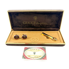 Gucci Vintage GG Logo Krawattenklammer und Manschettenkn&ouml;pfe Set mit Box