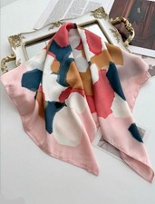 Silky Scarf Women Pink Blue Large Modern Kerchief Square Bandana Wrap 68 68cm