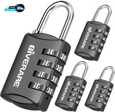 4 Pack Combination Lock, 4-Digit Padlock Keyless, Resettable Luggage Locks for B