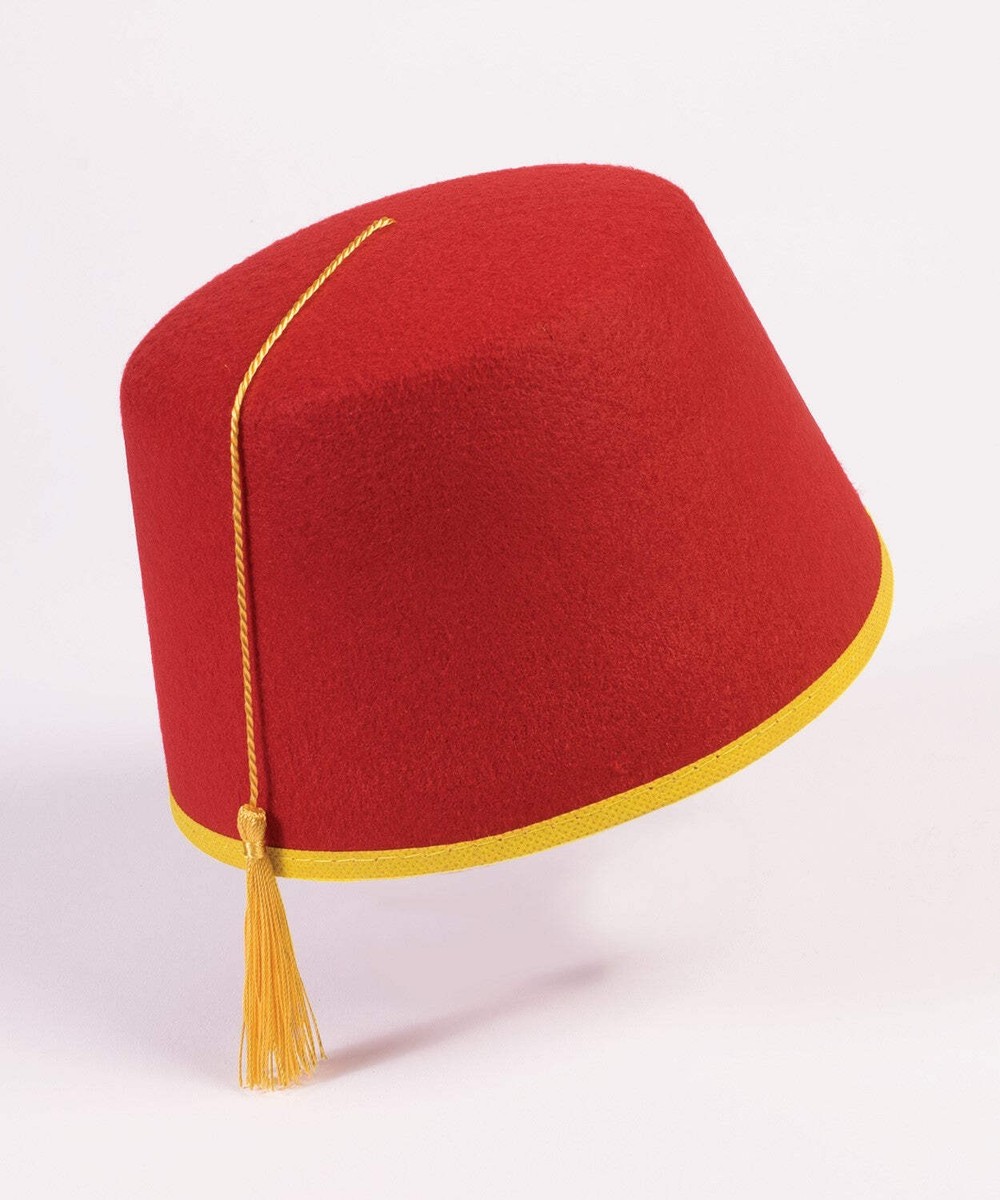 Classic Red Felt Shriners Aladdin Fez Hat With Yellow Tassel for