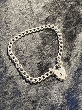 Antique Curb Links bracelet With Heart Padlock, Sterling Silver. Birmingham 1929