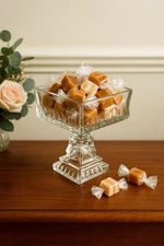 Vintage Pressed Glass Pedestal Candy Dish – Square Bowl – Clear Glass Compote