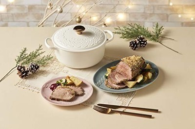 Le Creuset Spitzenrelief Signature Cocotte Ronde 20cm 2,4L Baumwolle Weiß Kup...