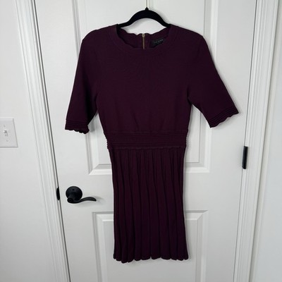 Ted Baker wine dorlean scallop short sleeve mini dress size 3/medium