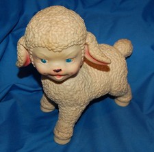 Vintage Sun Rubber Co Toy Lamb Sheep 1961 White with Pink Ears/Blue Eyes-Squeaks