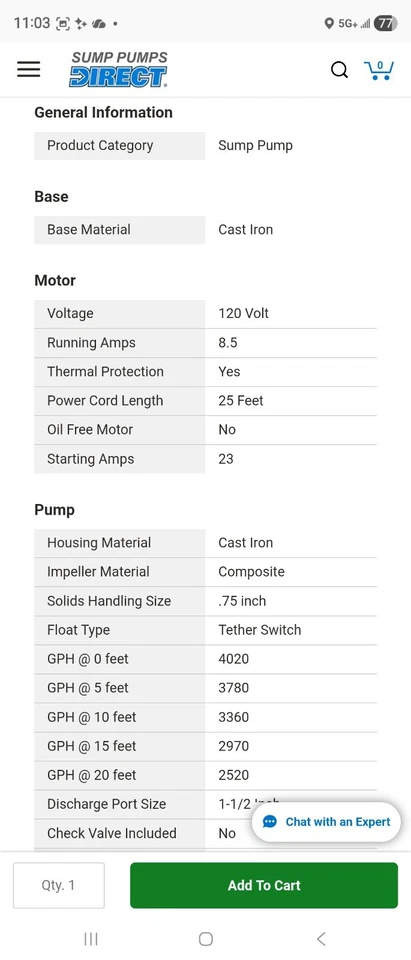 Liberty насосы ELV280 лифт отстойник насос, 1/2 л. с., Tether поплавок 2WMN1 - Изображение 3 из 4