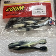 ZOOM HORNY TOAD 4 .25” 5 Pack  BLACK WHITE SWIRL BASS JIG TRAILER FAST SHIPPING