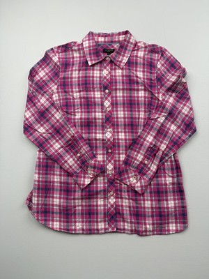 Talbots Button Up Shirt Womens MP Petite Pink Plaid Collared Long Sleeve Top