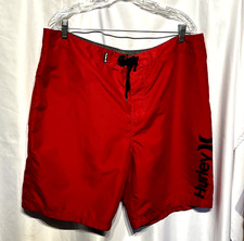 Hurley Men s Board Shorts Swim Trunks 8.5" Unlined RED w/ Black Logo Size 38W