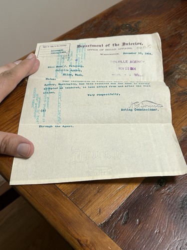 1910 Office Of Indian Affairs employment termination letter Miles Washington