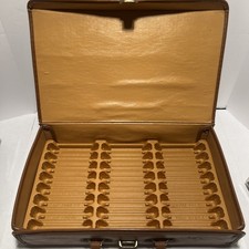 Vtg Audio Cassette Storage Carrying Case Holds 30 USA Faux Brown Leather