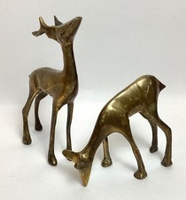 Lot of 2 Vintage Solid Brass Rough Edge Buck & Doe Statues 6" x 3.75" Inches