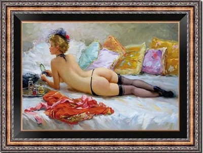 Handmade Original Oil Painting art Impressionism women Girl on canvas 24''x36''