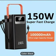 100000mAh 150 W Fast Charging Power Bank with Cables Portable Charger