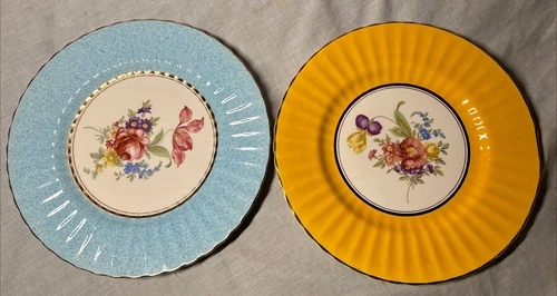 Wade Royal Victoria Pottery 2 X Floral Design Dinner Plates (Blue and Yellow) - Picture 1 of 10