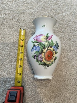 Vintage Herend Hungary Floral Vase   Hand Painted   7 inch