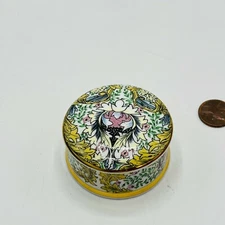 William Morris Fine Bone China Round Trinket Box Yellow Floral Art Nouveau