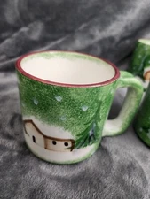 The Cellar Log Cabin Macy’s Christmas Set of 3Mugs Hand Painted Italy 