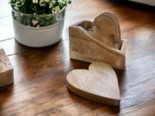 Solid Wood Hand-crafted Set of Four Heart Shaped Coaster with Holder