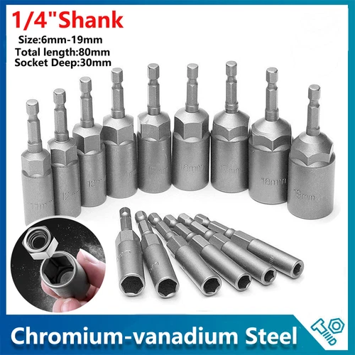 30mm Hex Deep Socket Nut Driver Bit Impact Driver Drill 6mm-19mm 1/4" Hex Shank - Bild 2 von 39