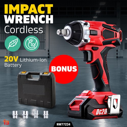 Impact Wrench 20V Cordless Rattle Gun Sockets LithiumIon Battery