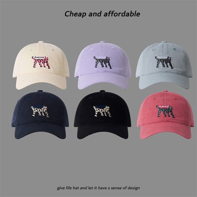 Retro Letter Baseball Hat Spotted Cat Sun Hat Embroidery Baseball Cap Woman