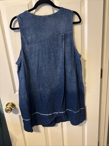 Pure Jill Blue Ombré Tank Dress L Indigo 100% Cotton Denim Look - Picture 9 of 13