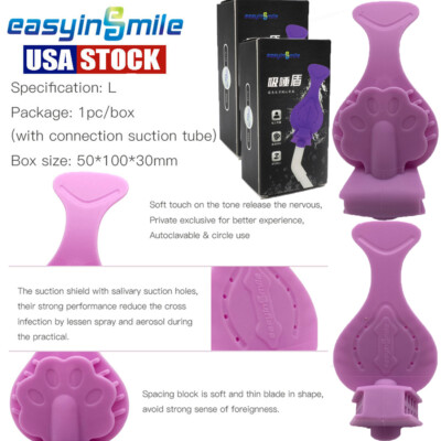 2Pack Dental Dry Saliva Shield Mouth Pieces Bite Block HVE Suction Tube Adapter