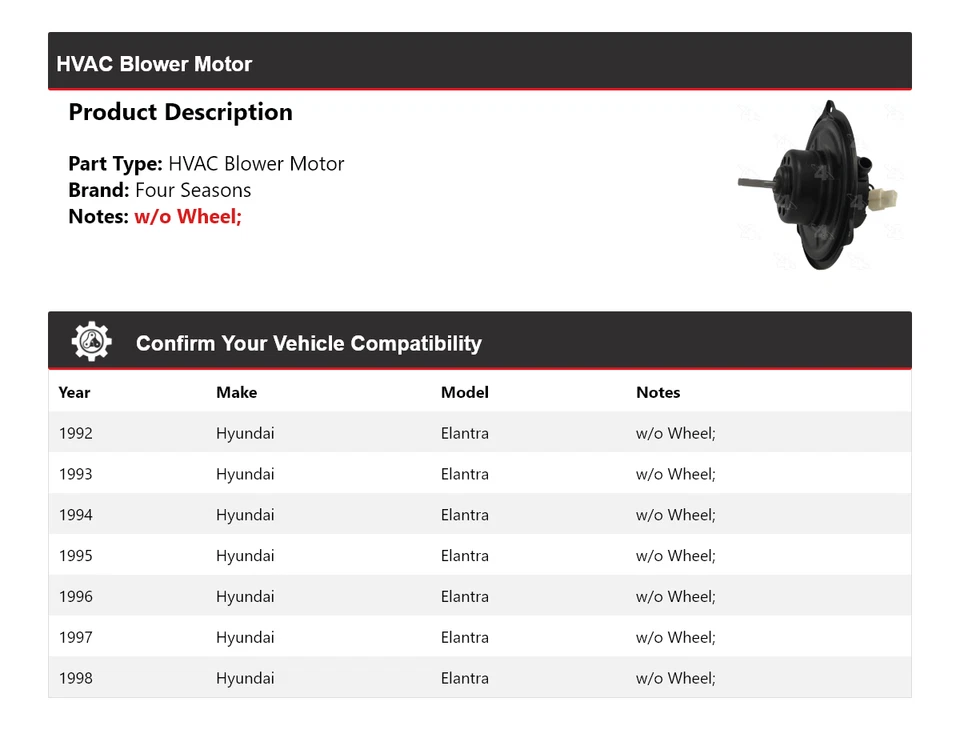 Motor soplador de climatización para Hyundai Elantra 1992-1998 4 estaciones 1993 1994 1995 1996 Foto 2 de 4