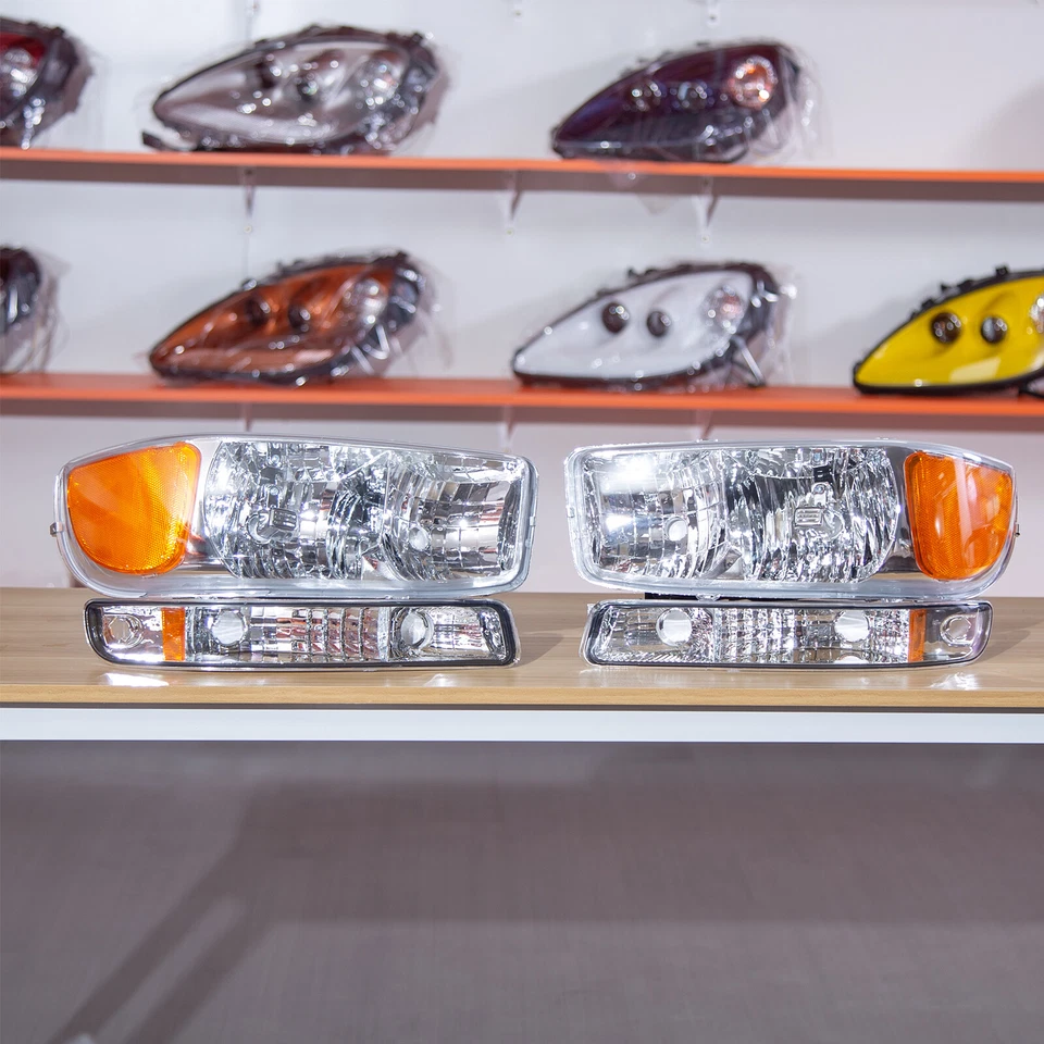 Headlights + Bumper Lamps For 1999-2007 GMC Sierra 1500 2500 2000-2006 Yukon XL - Imagem 4 de 4