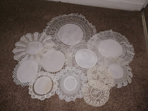 Collection of Vintage White Crochet Cotton Doilies x 10