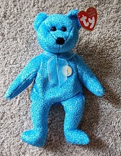 2001 Ty Beanie Babies Classy The Bear Plush. New with tags. Blue- NWT 