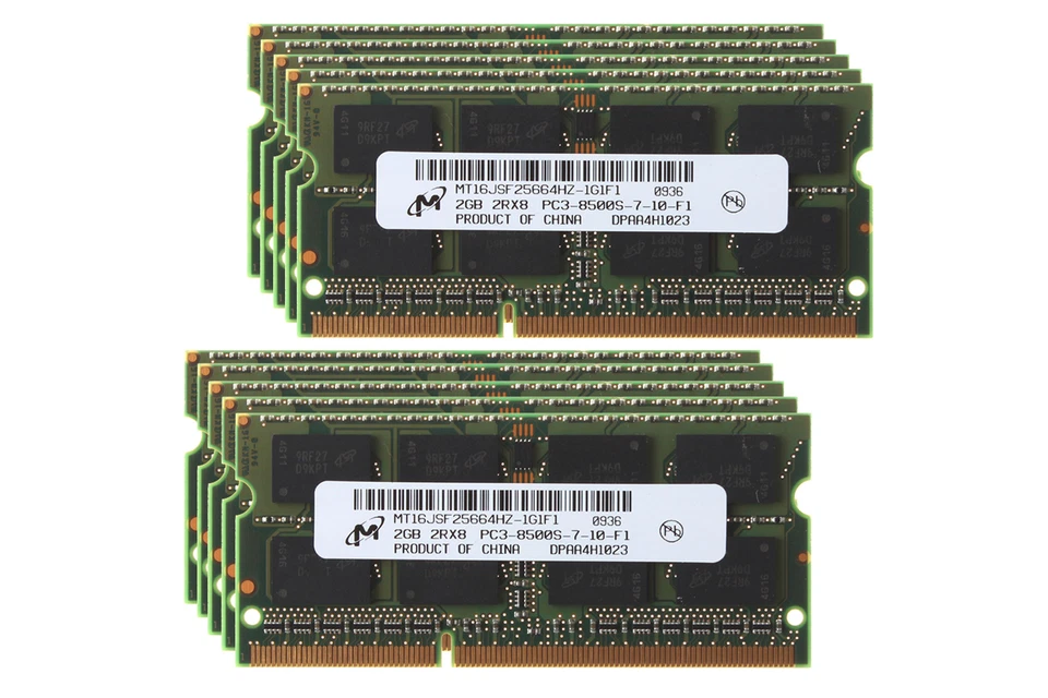 10pcs Micron 2GB 2RX8 DDR3 1066MHz PC3-8500S 204PIN SO-DIMM Laptop Memory RAM && - Image 2 of 4