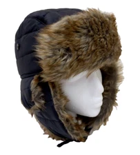 NEW SWISS TECH OSFM Trapper Hat Cap Adult Black Faux Fur Puffer